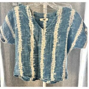Indi & Cold Blue Tie Dye Cotton Gauze Top Boho Crop Blouse S M